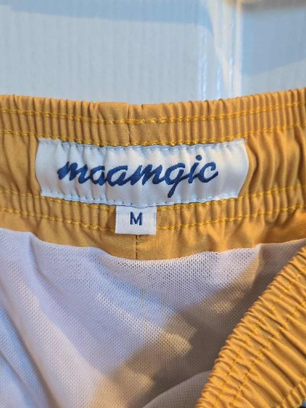 Men's Multi-Color Tropical Print Athletic Swim Shorts with Mustard Trim